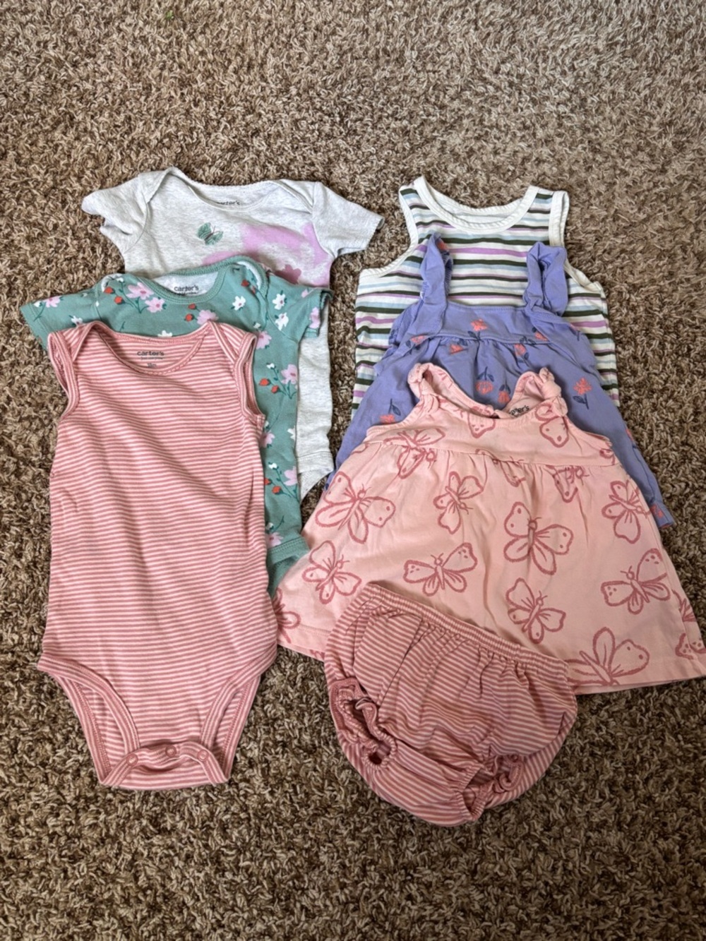 Carter's Pink, Lavender, Mint & Gray Baby One-Piece and Dress Bundle-18M